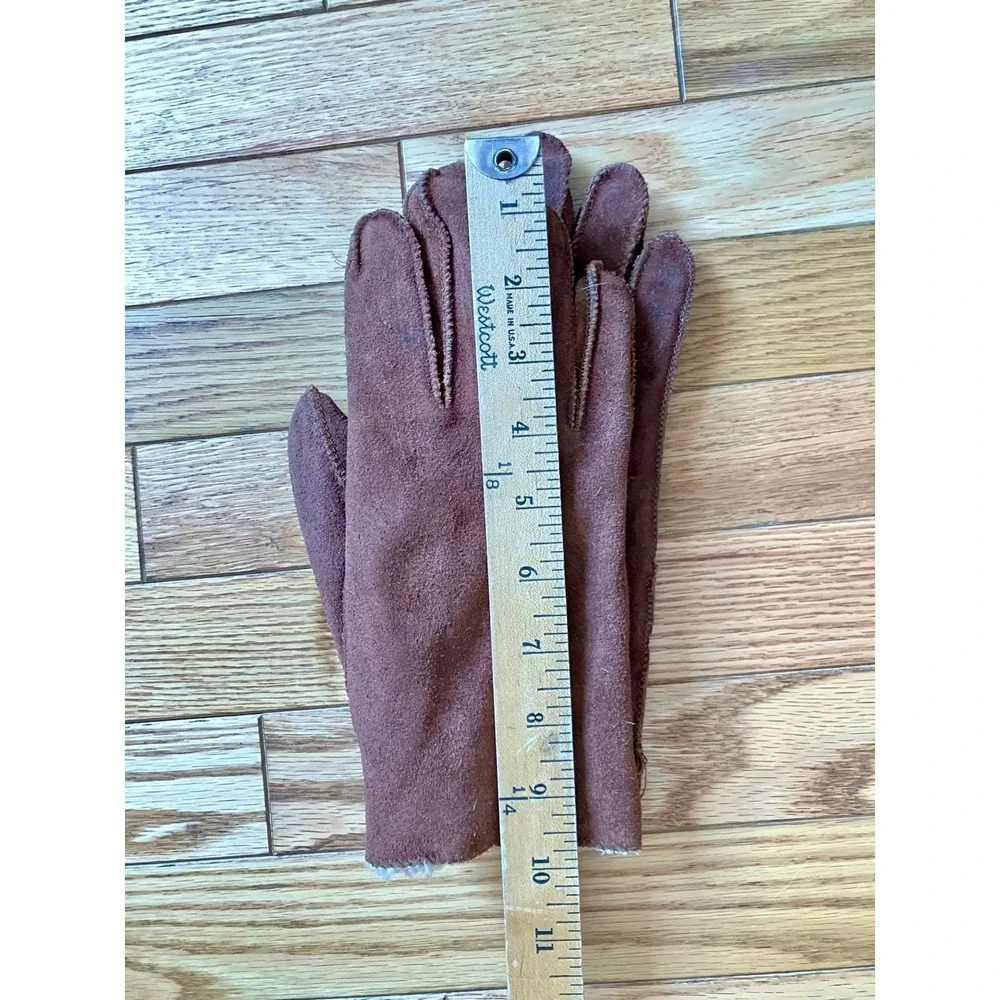 Vintage Brown Suede Gloves‎ Sherpa Lined Winter Warm Women's